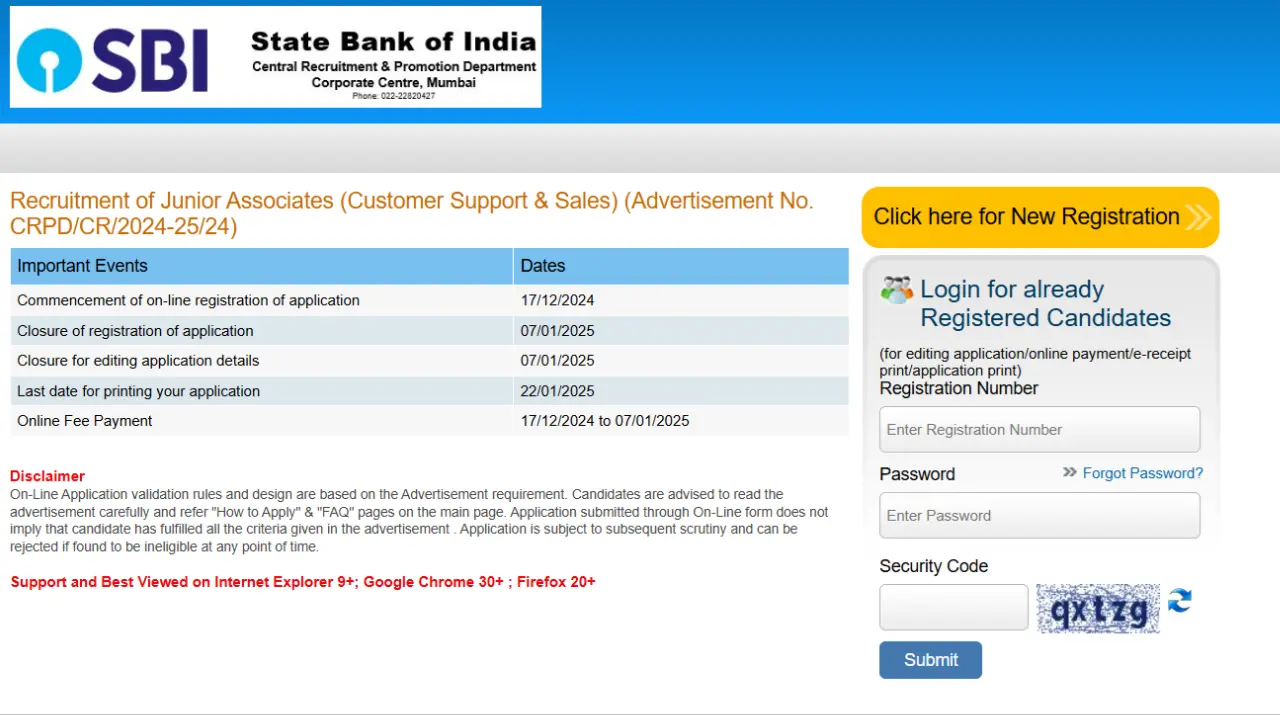 SBI Clerk Recruitment 2024-25 Notification, Application Fees, Important Dates, Apply Online