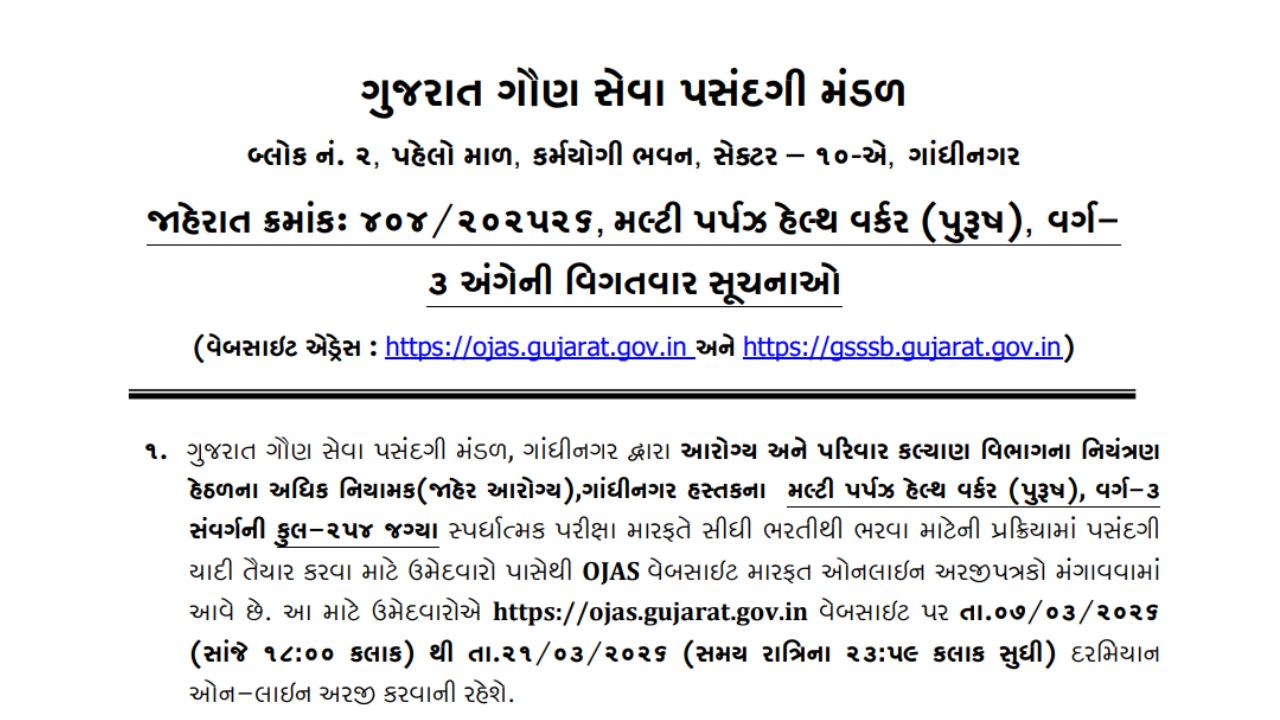 GSSSB MPHW Male Recruitment 2026